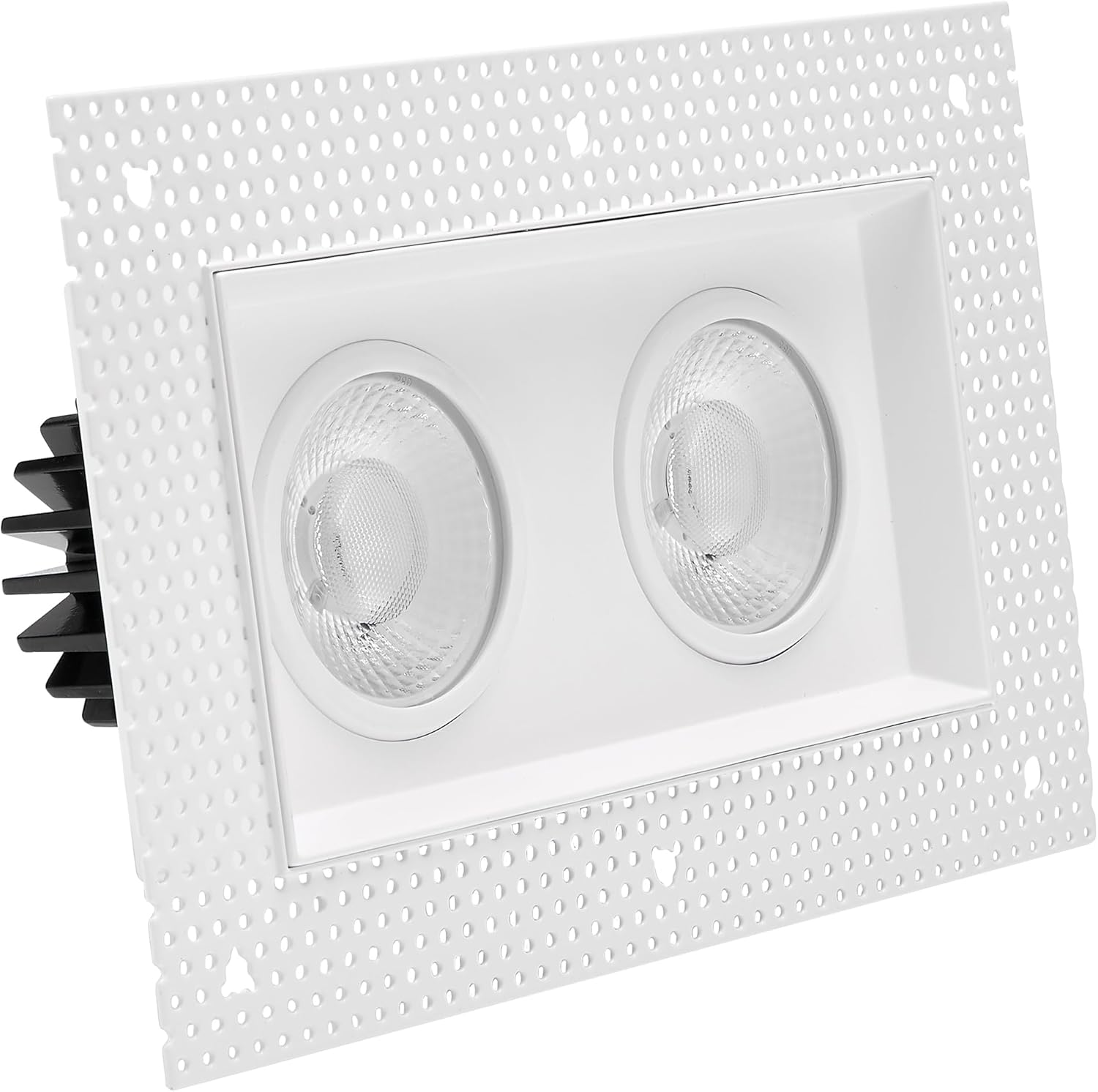 Maxxima 4 inch 2 Head Trimless Slim Square Recessed Anti-Glare LED Gimbal Downlight Canless IC Rated 2000 Lumens 5 Color Temperature Selectable 2700K/3000K/3500K/4000K/5000K Dimmable 90 CRI J-Box Incl