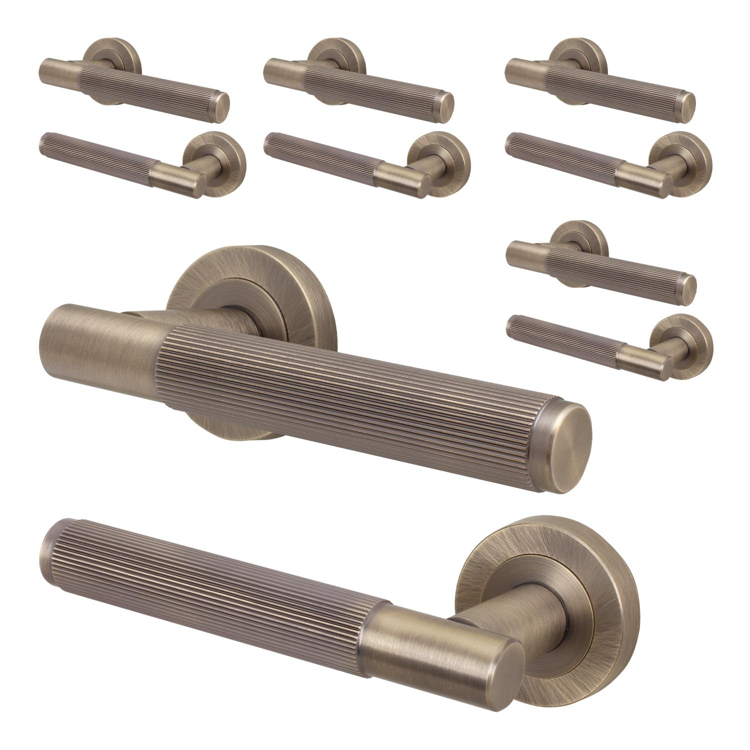 EAI Antique Brass Door Handle, Internal Lever on Rose Door Handle, Oruro Range 5 Pairs