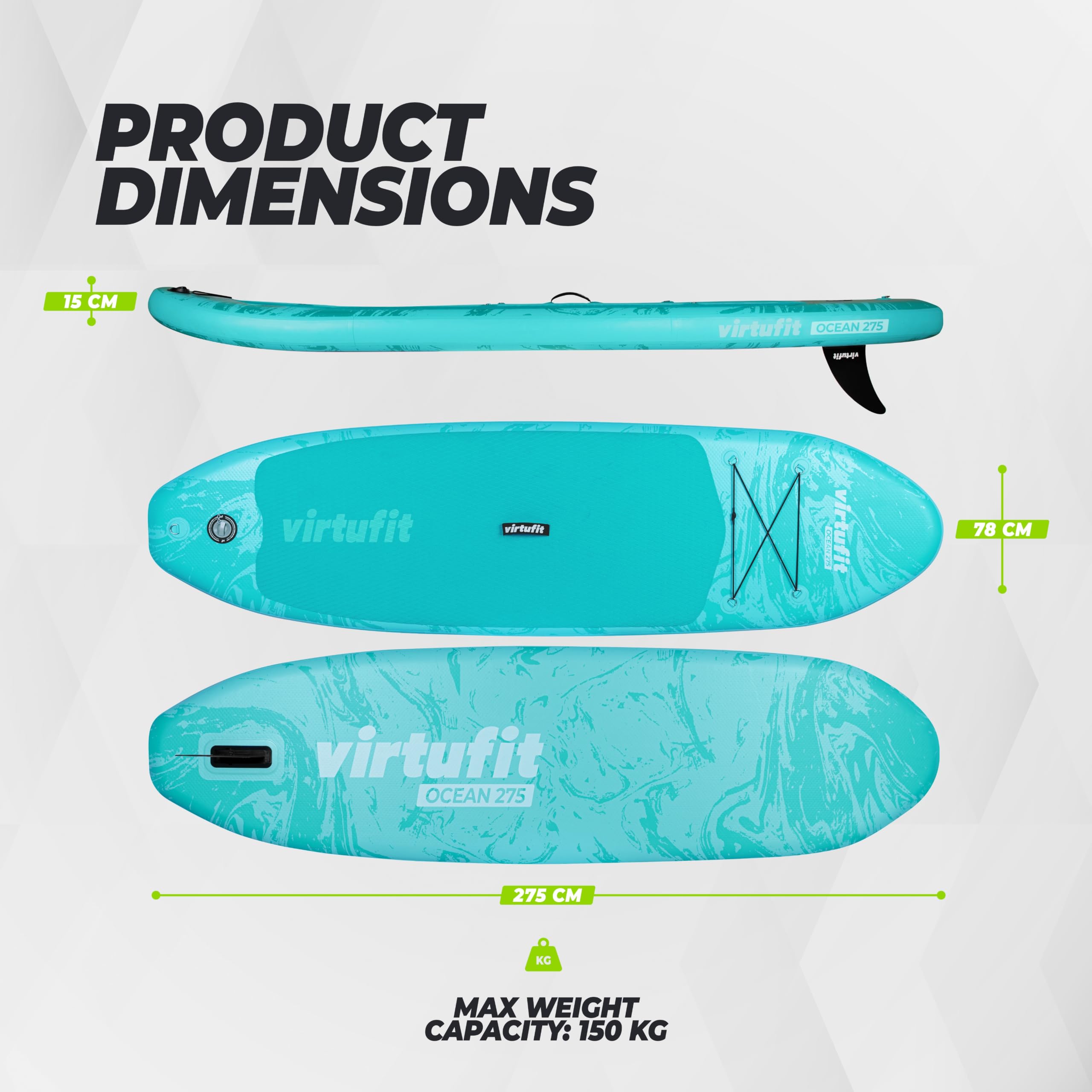 VirtuFit Tabla de SUP Ocean 275 – Negro – Incluye accesorios y bolsa de transporte