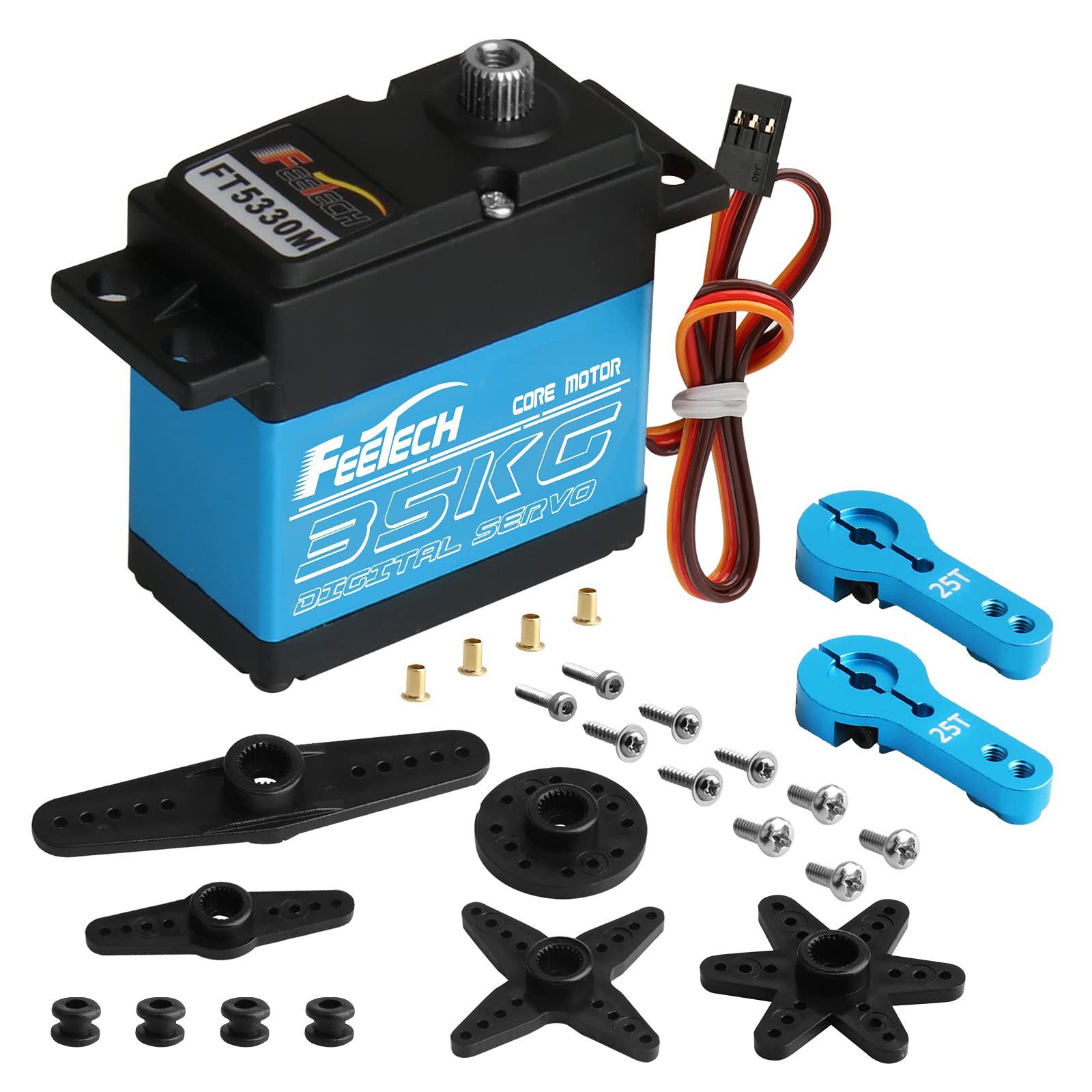 Yusvwkj 35KG Digital Servo High Torque Waterproof Full Metal Gear and Stainless Steel Gear Coreless Motor With 25T Arm for Robotic DIY, RC Car Angle 180 (FT5330M)
