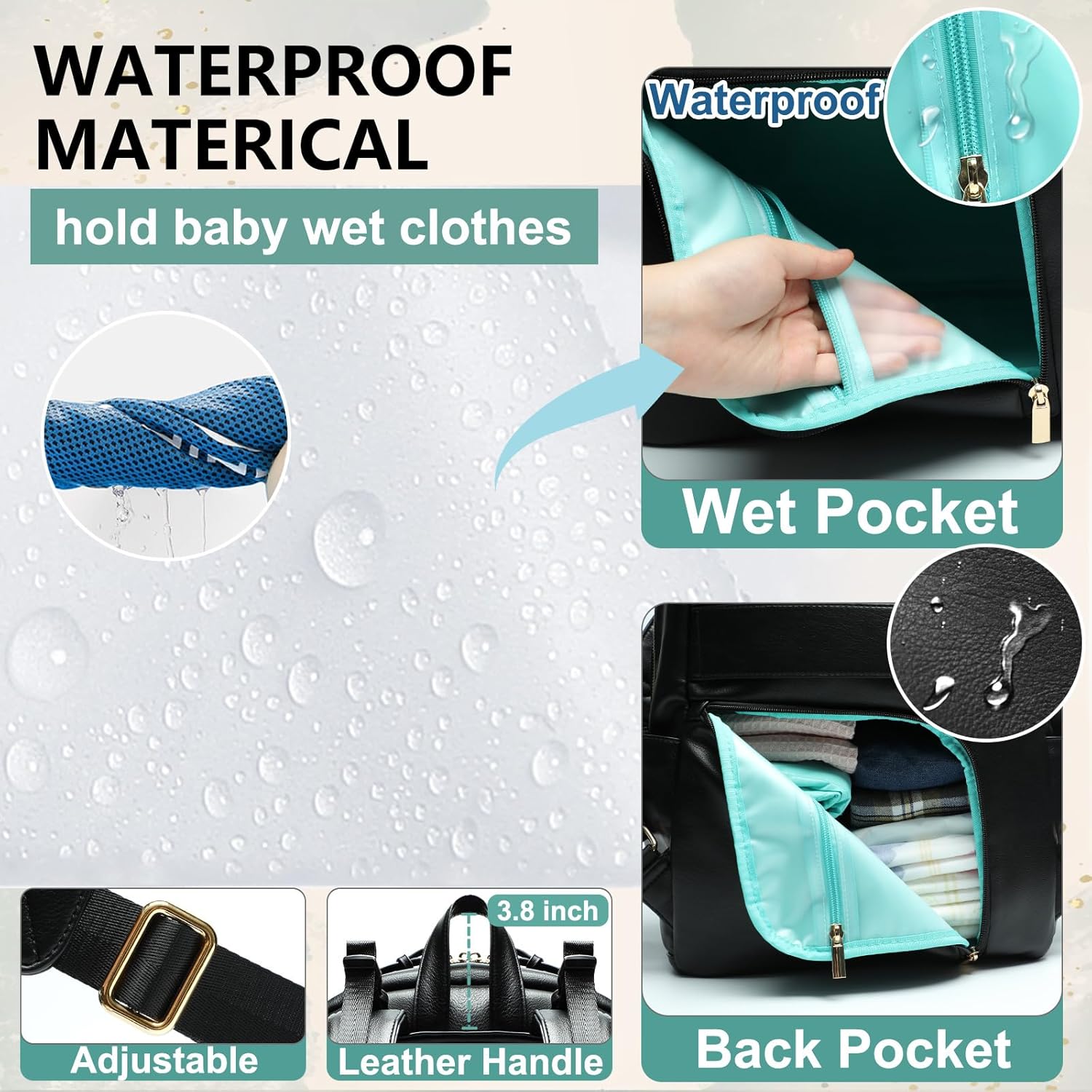 MOMINSIDE Diaper Bag Backpack Leather Diaper Bag with 6 Insulated Pockets, Baby Bag for Mom Dad, Baby Registry, Changing Pad, Stroller Straps,Diaper Backpack Diaper Bag Leather (Black)