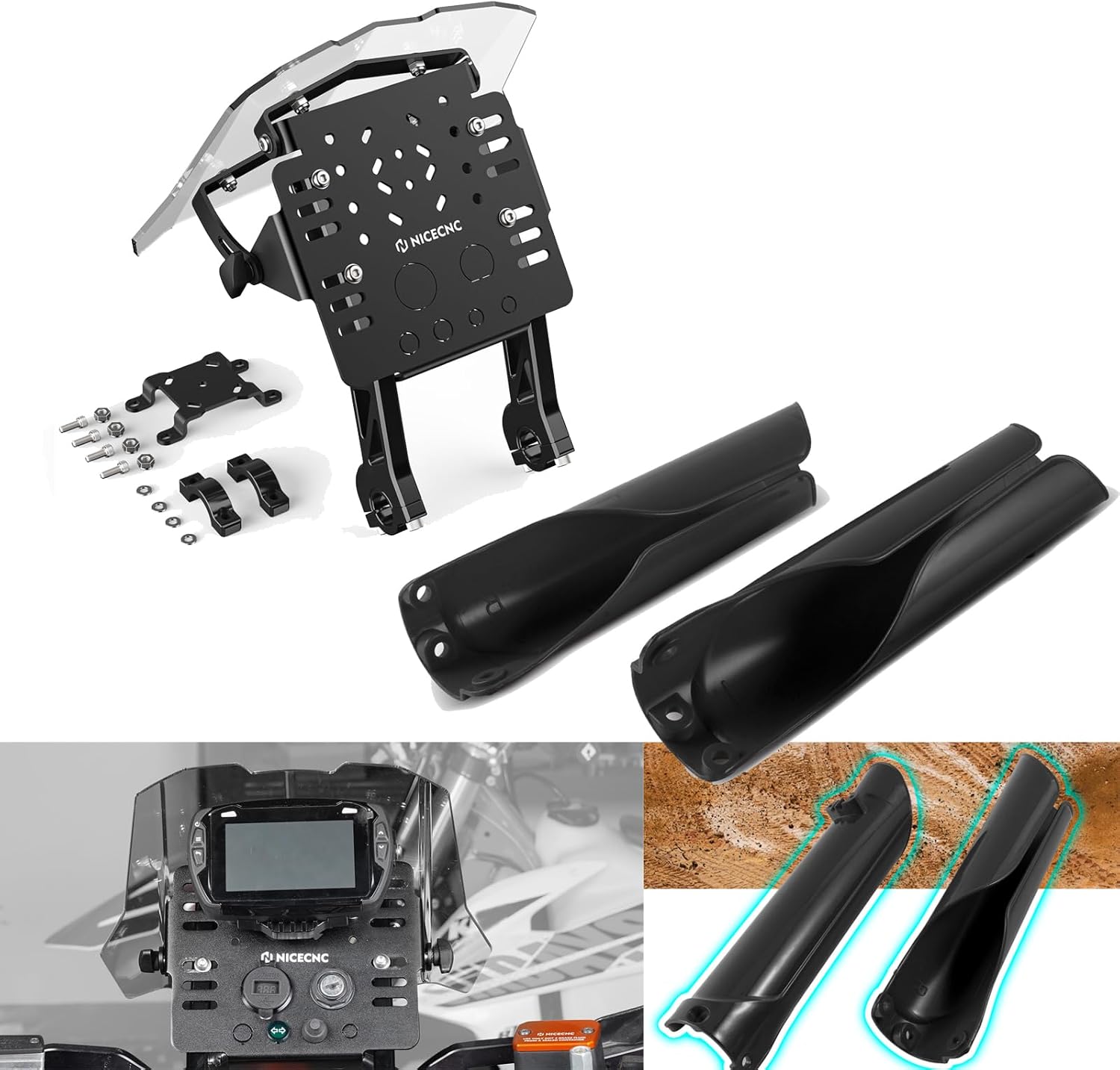 NICECNC GPS Bracket Mini Fairing Kit & Lower Fork Guards Cover Compatible with KTM 125-500 XC/XCF/XCW/SX/SXF/EXC/EXCF 2016-2022 See Fitment