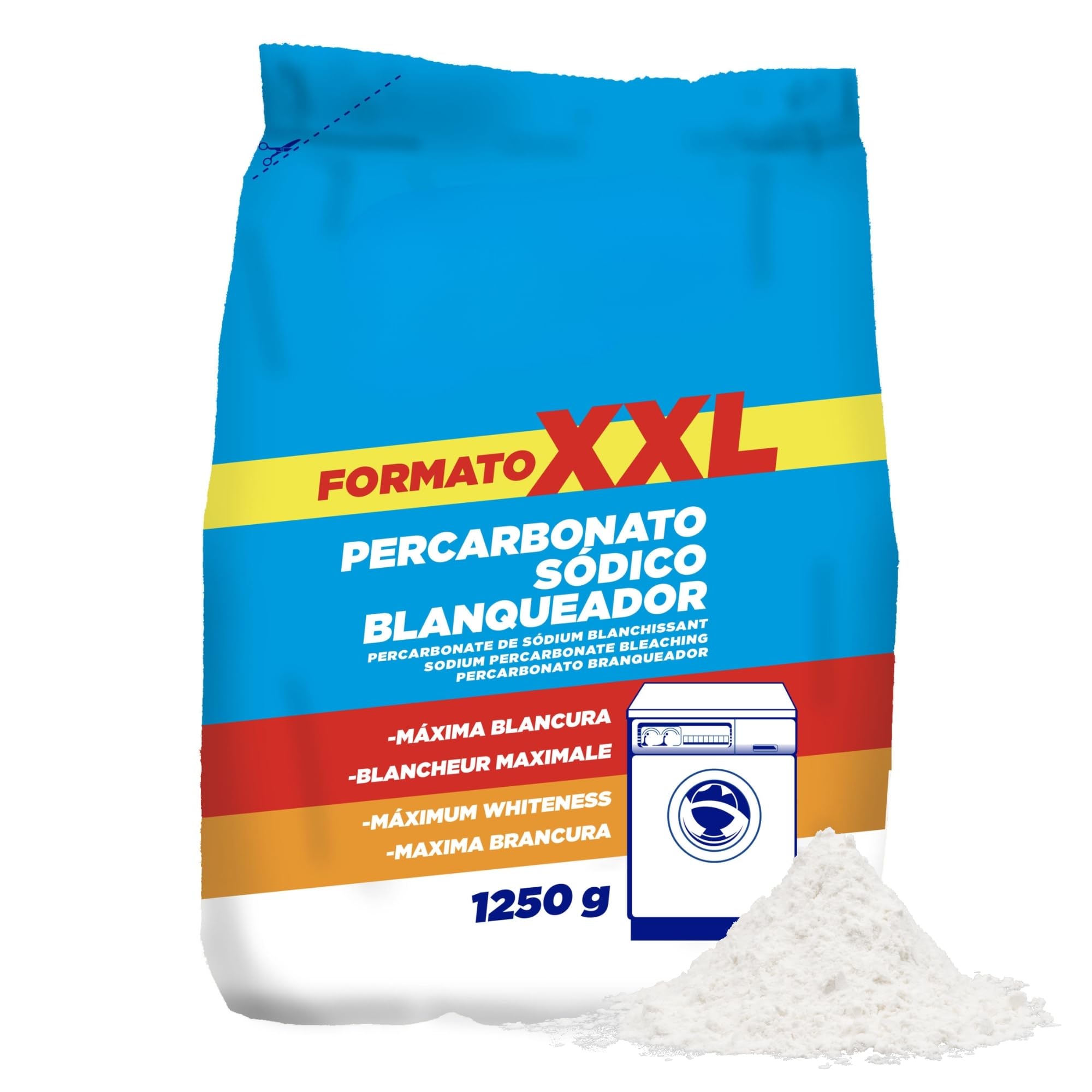 Percarbonato Blanqueador, Percabonato Sódico, Apto para el lavado de ropa tanto blanca como de color, Elimina Manchas Difíciles y alarga la vida de lavadora, 1250 gramos, 1 unidad - imagen 1