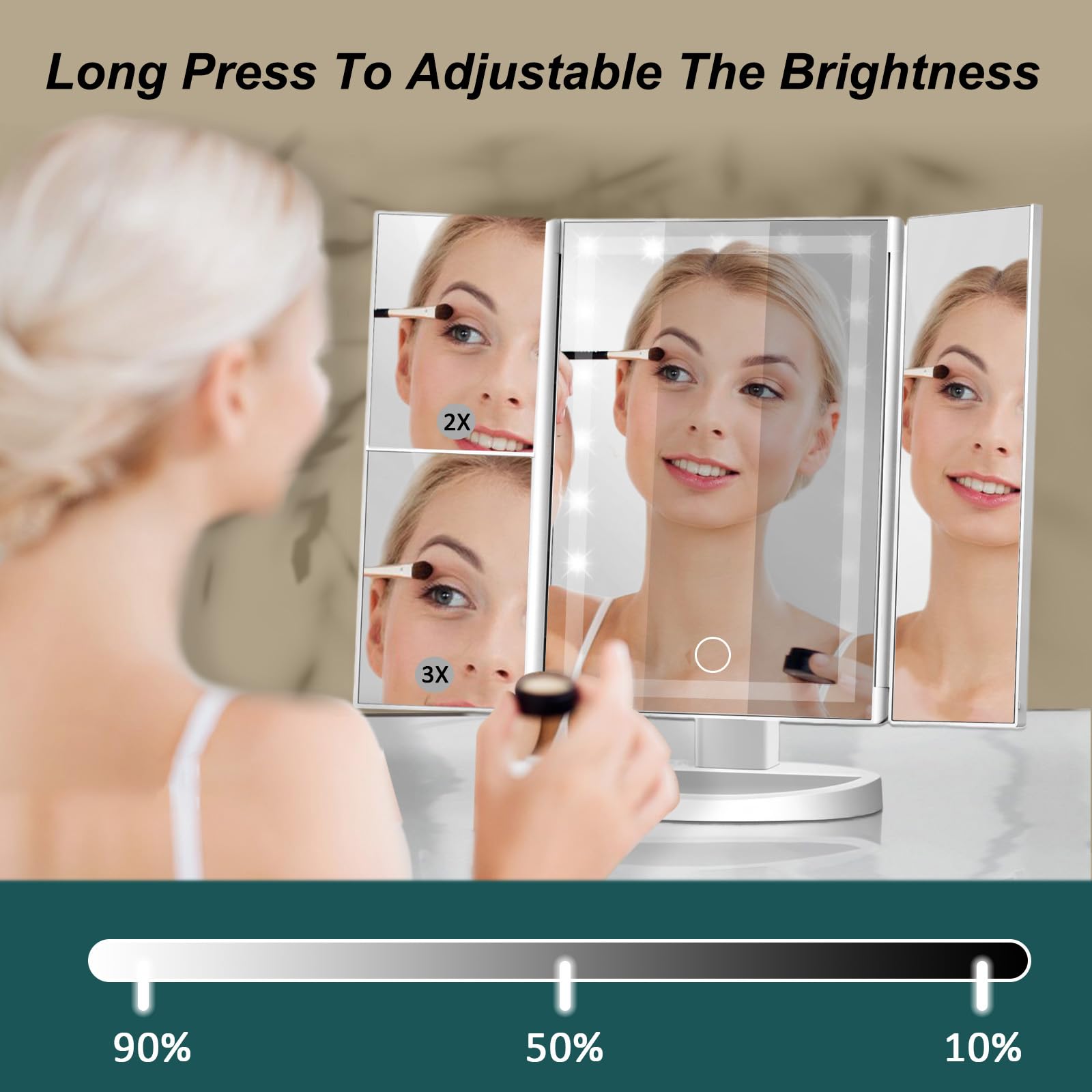 WEILY Miroir De Maquillage Avec Lumière, Miroir De Courtoisie à Trois