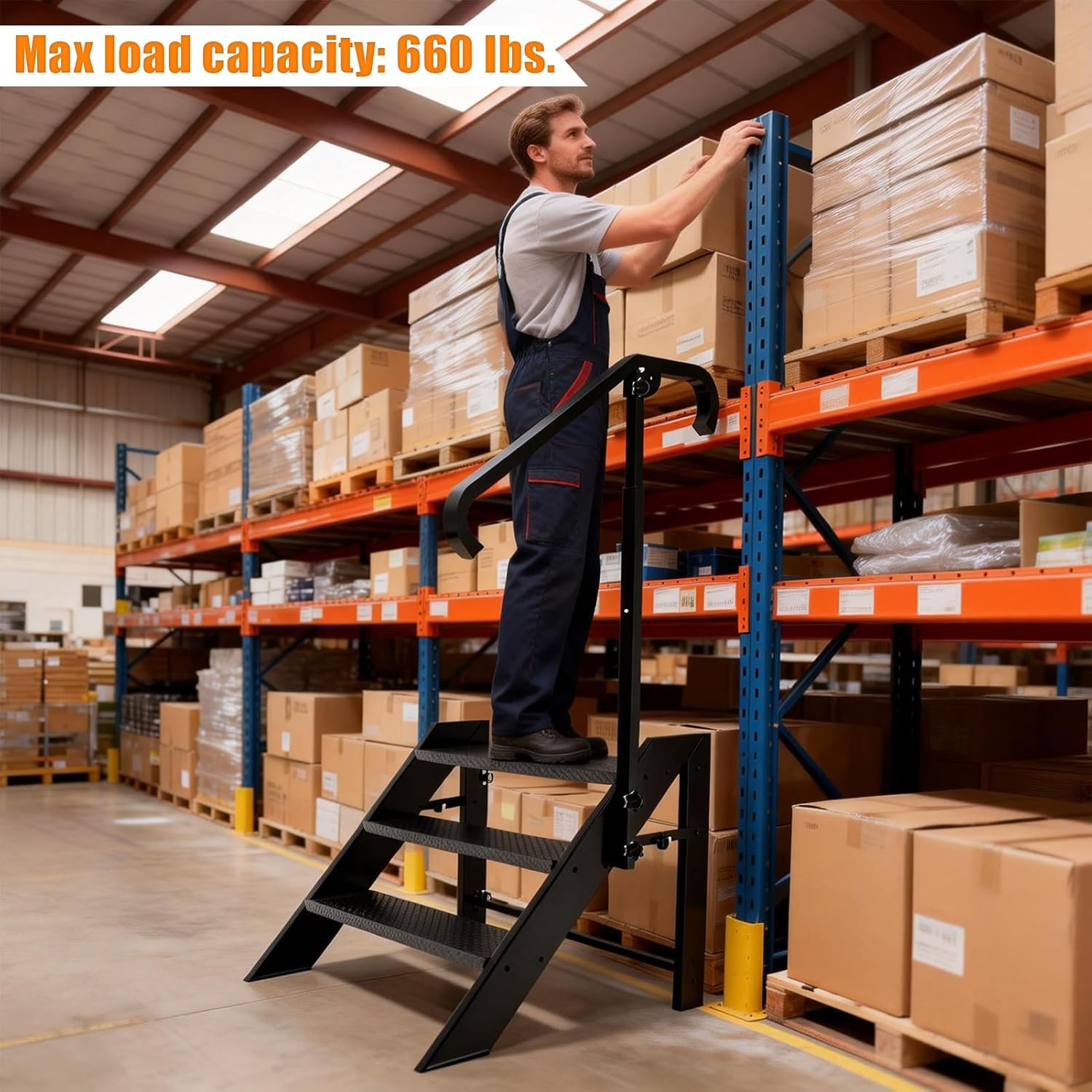 Folding 3 Step Ladder, Step Stool Foldable, RV Steps with Non Slip Feets, Max Load Capacity 660lbs Hot Tub Steps for Home, Travel Trailer, Camper, Mobile Home, Spa, and Porch (3 Step)