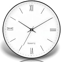 Amazon Brand - Umi 12 Inches Non Ticking Silent Quartz Round Designer Plastic Bold Number Wall Clock for Home Kitchen Bedroom Hall Living Room Office (Roman Number_White)-Analog