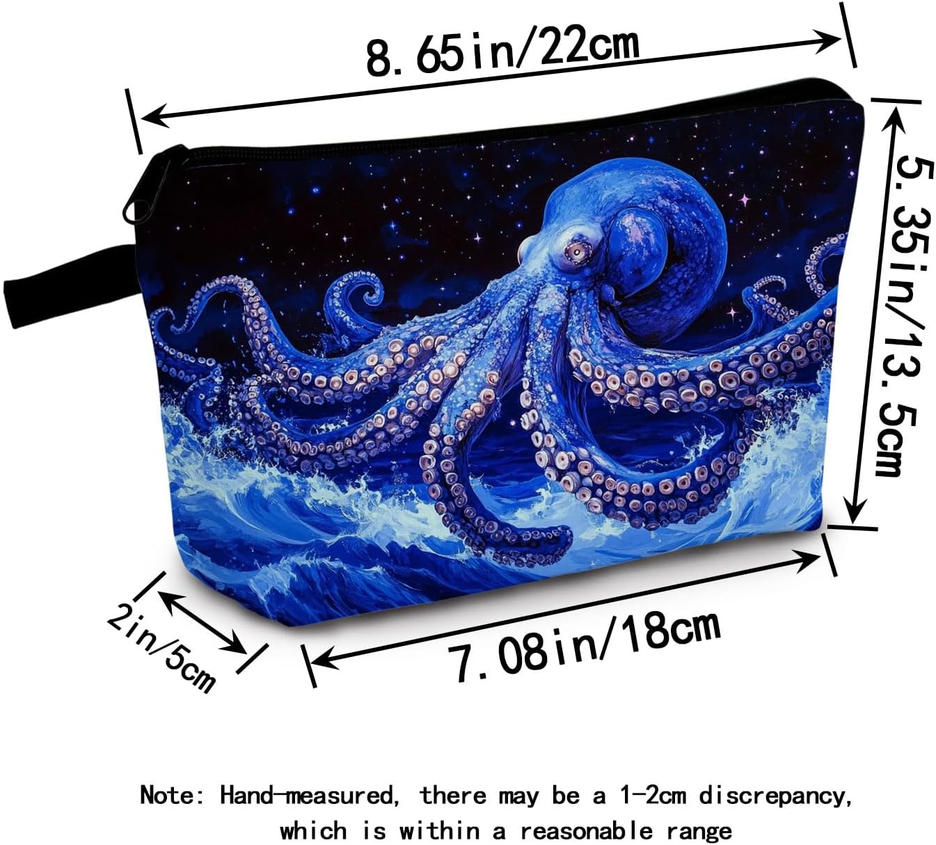 Blue Octopus Print Cosmetic Makeup Bag Appreciation Gifts Small Zipper Toiletry Bag Christmas Birthday Gifts for Octopus Lovers Best Friends Women Sisters Organizer Storage Purse - Image 3