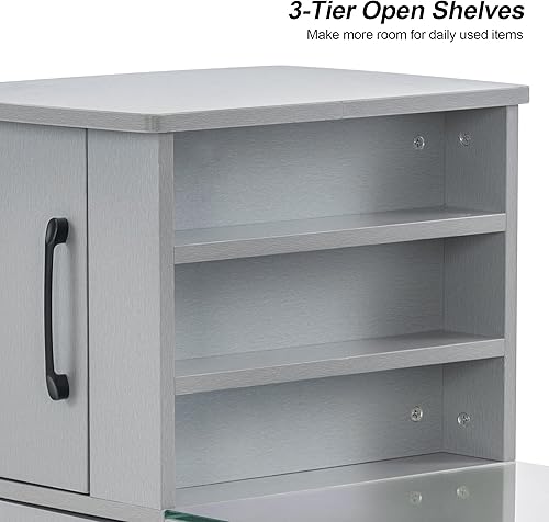 Miniatura 7 de BarberPub Mesa de manicura, escritorio de maquillaje de uñas con cajones, estación de trabajo de salón de belleza de almacenamiento 2611 (plata)