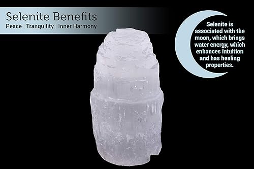 Miniatura 2 de Selenite - Lámpara de cristal natural y fabricada en Marruecos, incluye bombilla y cable con interruptor de atenuación  Torre Iceberg curativa