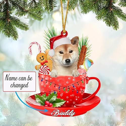 Miniatura 6 de Cream Shih Tzu - Adorno acrílico personalizado para perro en taza, adorno de Navidad personalizado para perro 2023, decoración de árbol para perros,