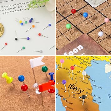 500 Pcs Push Pins Map Pins Colored Drawing Round Head Pins Map Tacks with Steel Points Map Push Pins for World Map Cork Board Fabric Marking