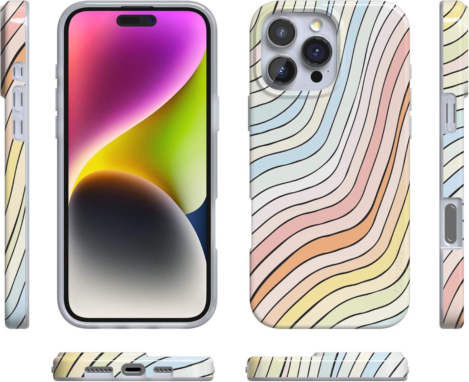 Casely iPhone 16 Pro Case | Ride The Wave | Pastel Rainbow Lined | Compatible with MagSafe | Classic Ultra Slim Design