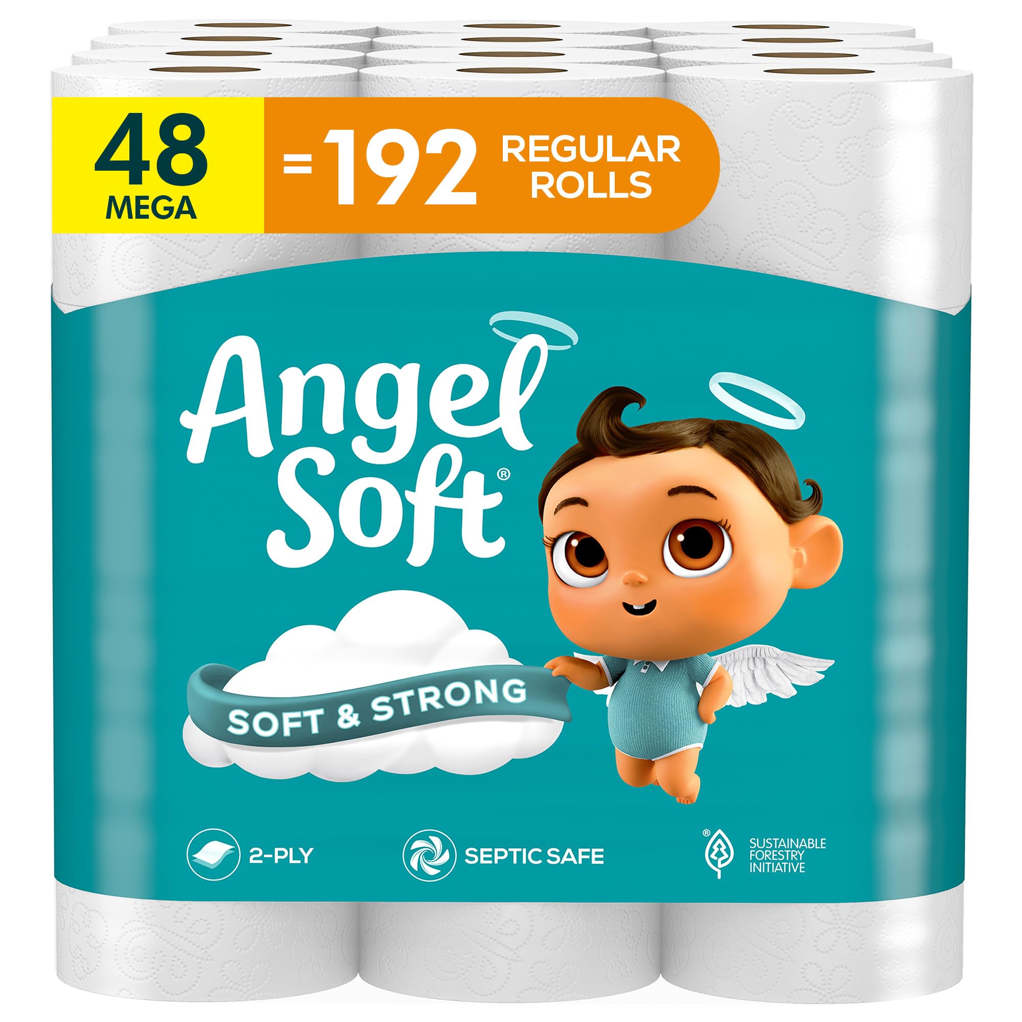 angel soft toilet paper 48 mega rolls  192 regular rolls soft and strong toilet tissue