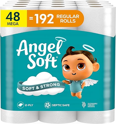 Angel Soft Papel higiénico, 48 megarrollos  192 rollos regulares, papel de baño de 2 capas