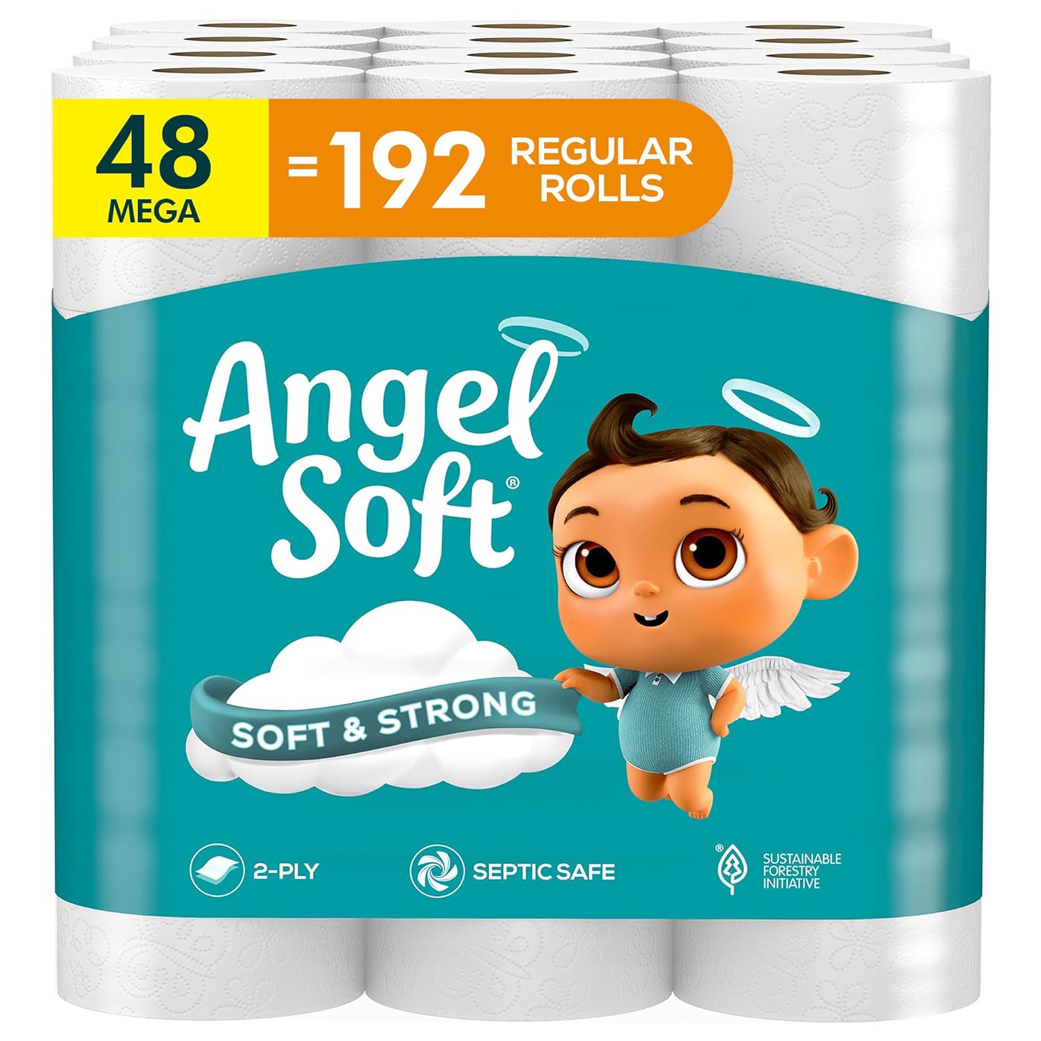 Angel Soft Toilet Paper 48 Mega Rolls 192 Regular Rolls Soft and Strong Toilet Tissue