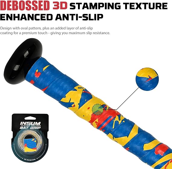 INSUM Bat Grip Tapes, 1.1mm Baseball & Softball Bat Wrap with Debossed 3D Surface, Non-Slip All-Weather Performance, Precut for Easy Install