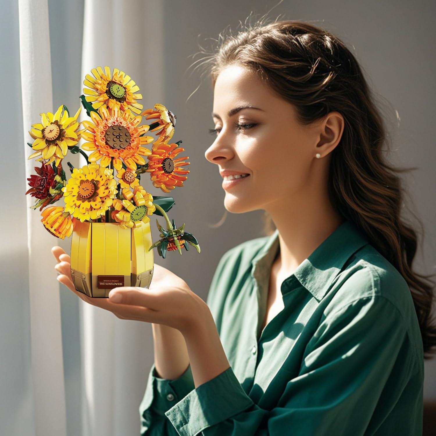 Sosuy Set Costruzioni Girasole, Quadro Floreale da Parete 2-in-1 con Cornice, Decorazione Casa, Gioco STEM per Donne Adulte Ragazze, Regalo Compleanno Donna 1011+ Pezzi
