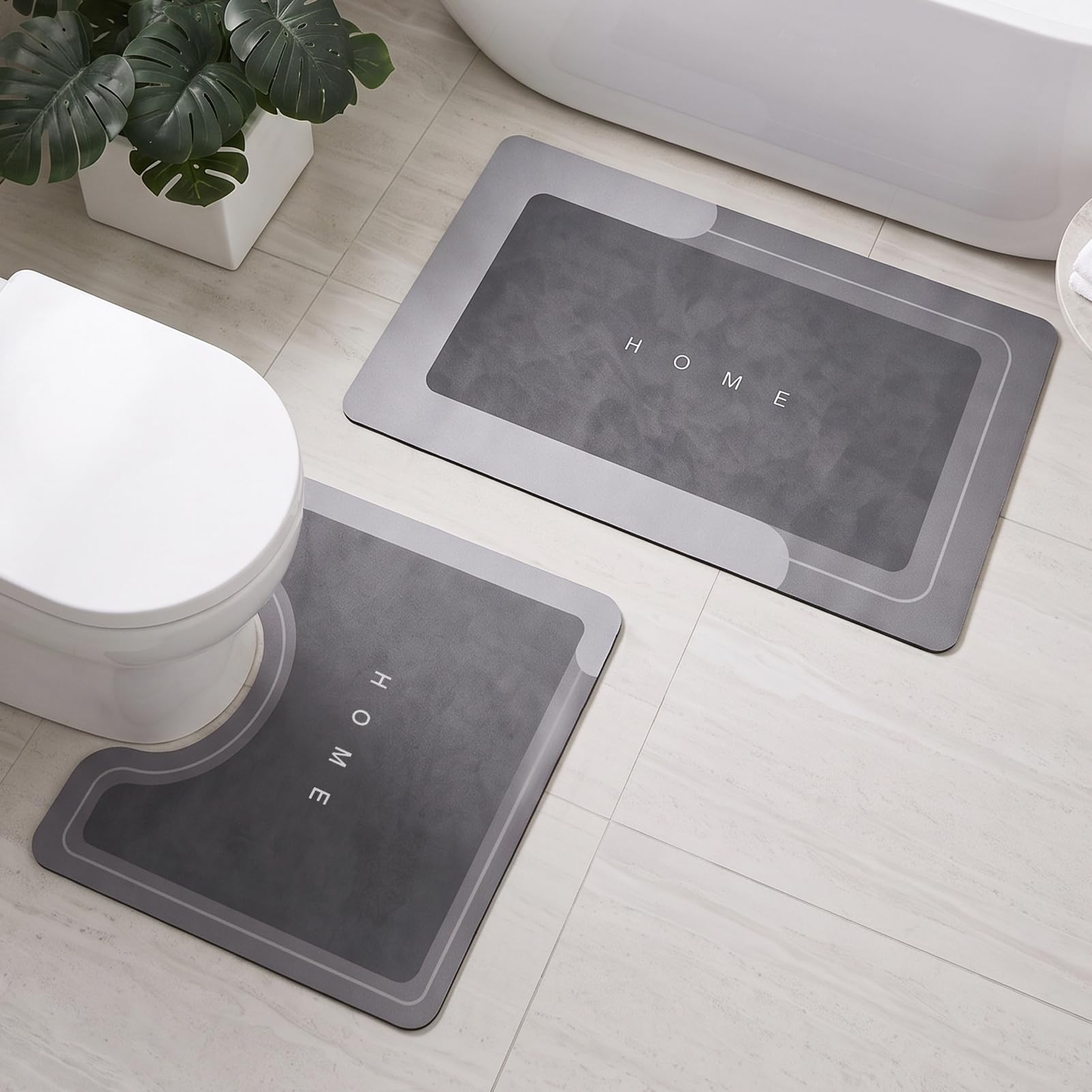 Set de 2 Alfombrillas de baño, Alfombrillas de baño Antideslizantes, Sets de Alfombrillas de baño de Secado rápido con Tierra de diatomeas Absorbente, Alfombrilla，Gris Claro：43x60cm & 50x80cm