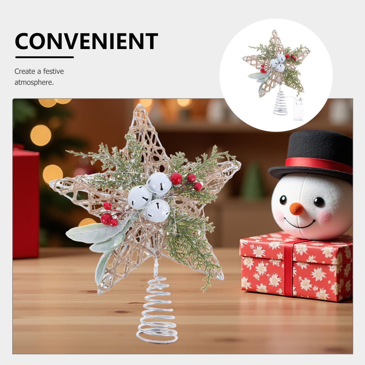 Healifty Puntale per albero di Natale illuminato, decorazione rustica a