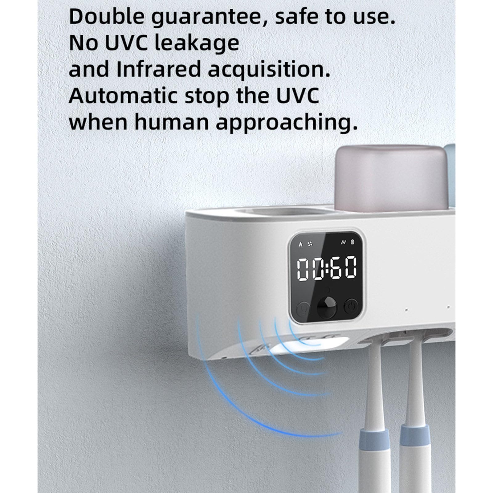 Esterilizador de cepillos de Dientes, Soporte para cepillos de Dientes para baño montado en la Pared, con función de desinfección UV Adecuado para baños domésticos,Black