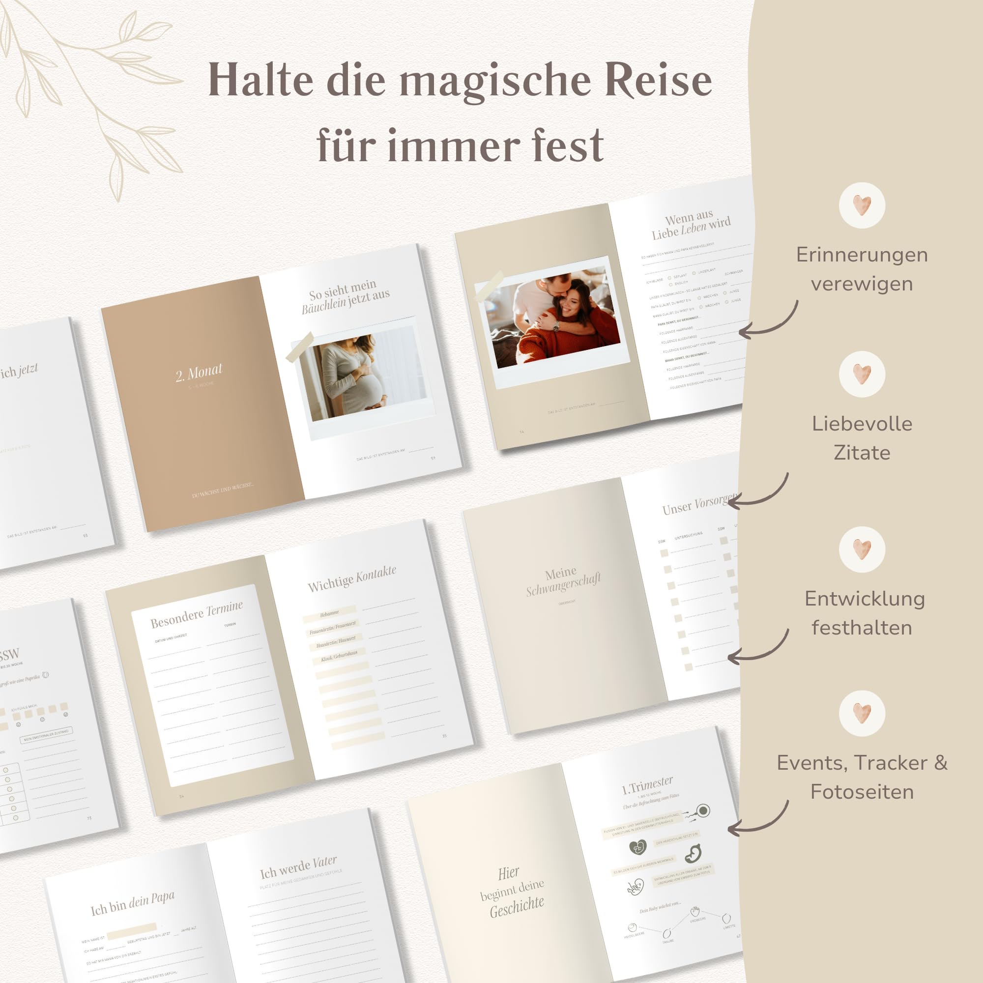 MeinBaby123® Schwangerschaftstagebuch „Liebe im Bauch“ aus Leinen – Hochwertiges Erinnerungsalbum & Tagebuch zur Schwangerschaft – Geschenk zur Geburt & für werdende Mamas