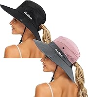 Vista 30 de Sombrero de sol de verano para mujer, cola de caballo – Protección UV de malla de ala ancha plegable con agujero para cola de caballo Beige