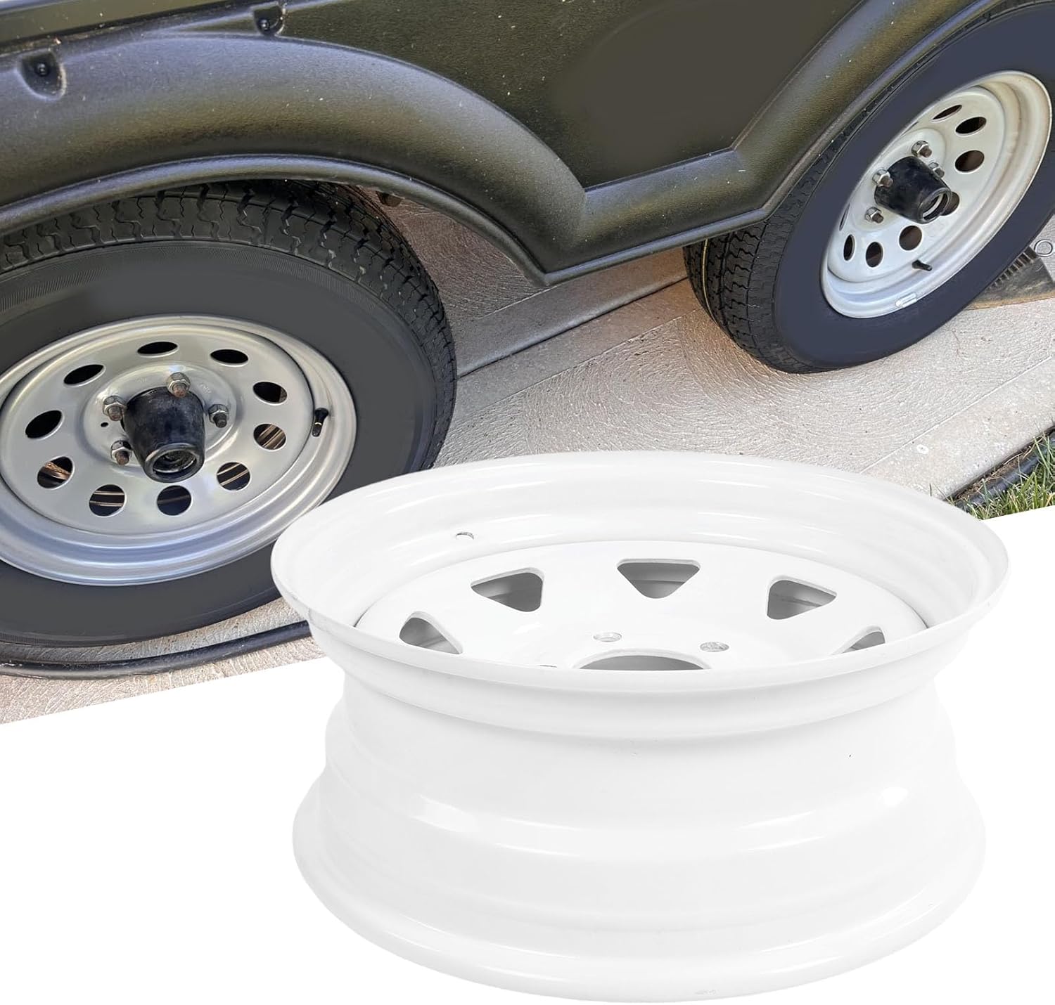 15X6 5 Lug Trailer Wheel Rim, Heavy Duty Steel White Paint 1280kg Load Capacity with 5 Holes 114mm Circle Diameter, for Cargo Boat Trailers Replacement
