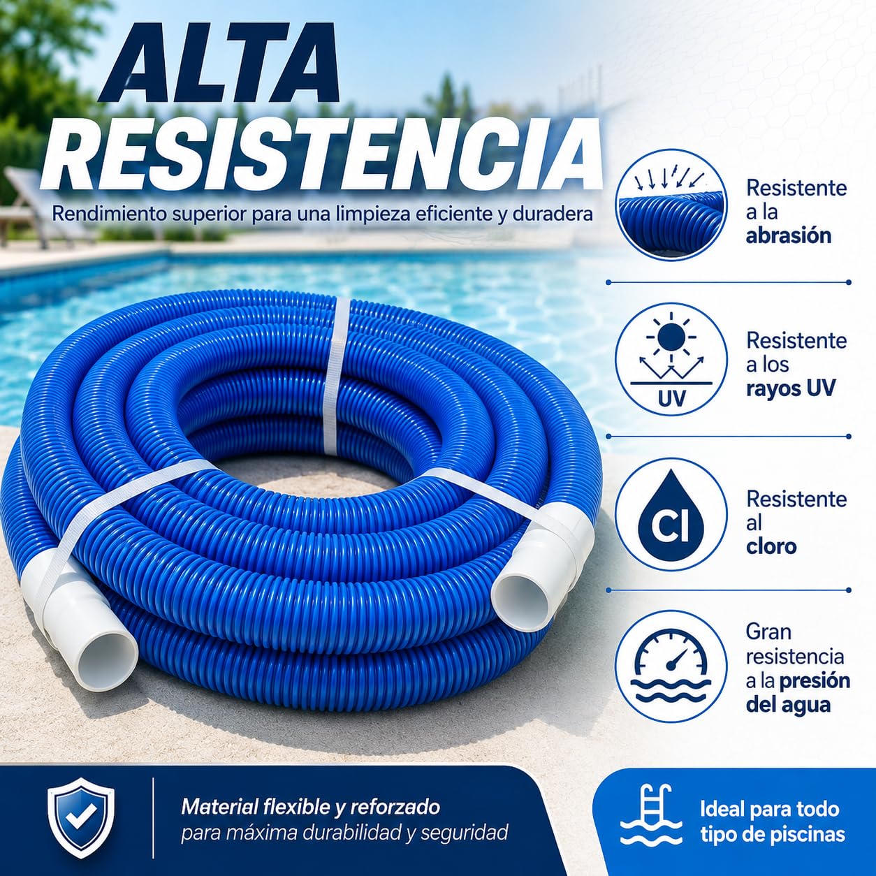 Manguera flotante de piscina limpiafondos con 2 terminales 38 mm de diametro 6.5, 8, 10 y 12 metros (6.5 metros)