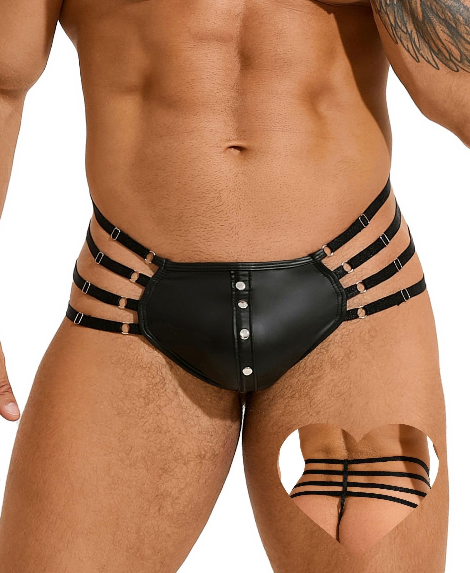 Men's Adjustable Thong Underwear Bulge Pouch Jock Straps for Men T-Back Cut Out Jockstraps Underwear with Rivet Plus Size Sissy Lingerie Panties S-XXL