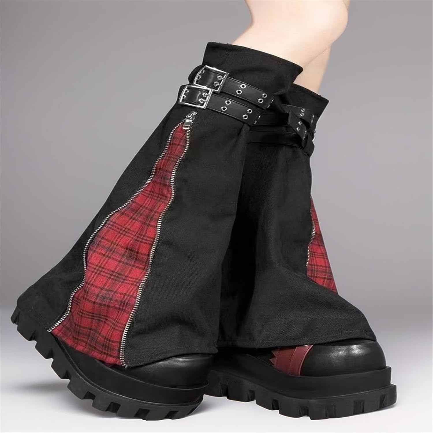 ゴス レッグウォーマー レディース サイバーパンク デニム フレア チェック柄 グランジ レイブ