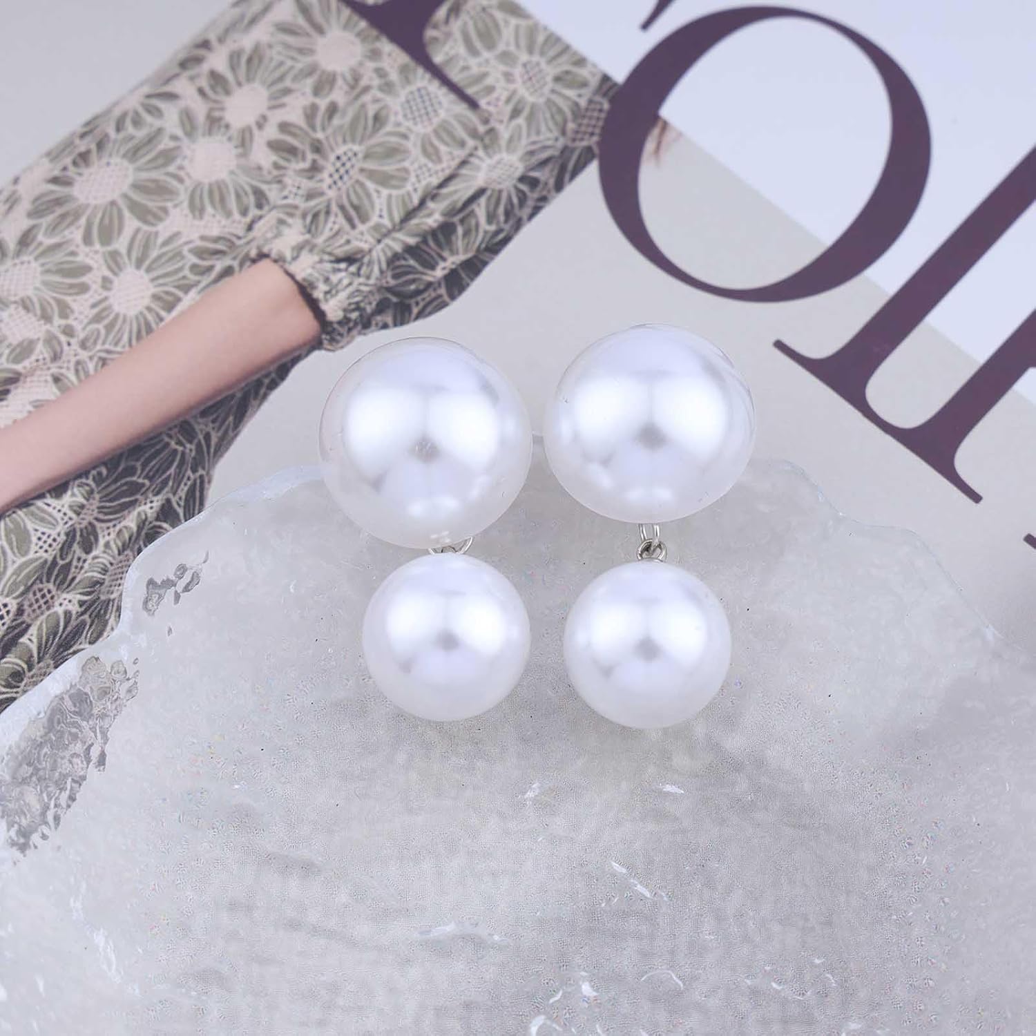 Vintage Pearl Drop Dangle Earrings - Large Double Pearl Studs - Women's Jewelry - Image 3