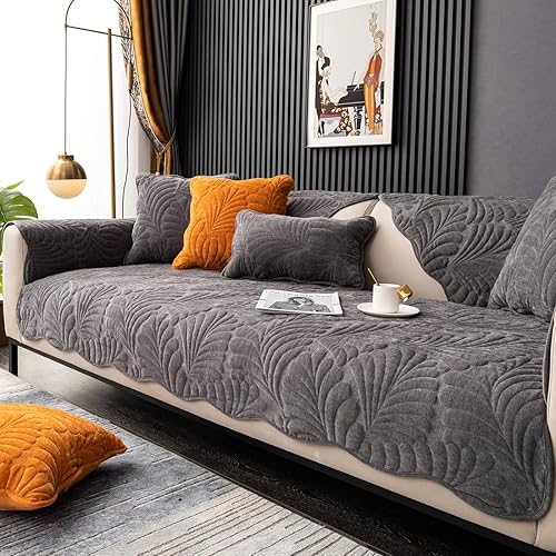 Miniatura 7 de Funda para sofá con diseño de hojas de palma, de felpilla, acolchada de felpilla, 1 pieza, antideslizante, suave, protector de muebles para