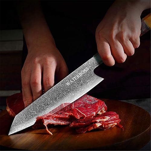 Miniatura 3 de Waterboss,Cuchillo Kiritsuke de 8 pulgadas,67 capas Damasco Japonés AUS-10 Super Steel Blade,Mango octogonal Wodden Estable,Cuchillo de chef