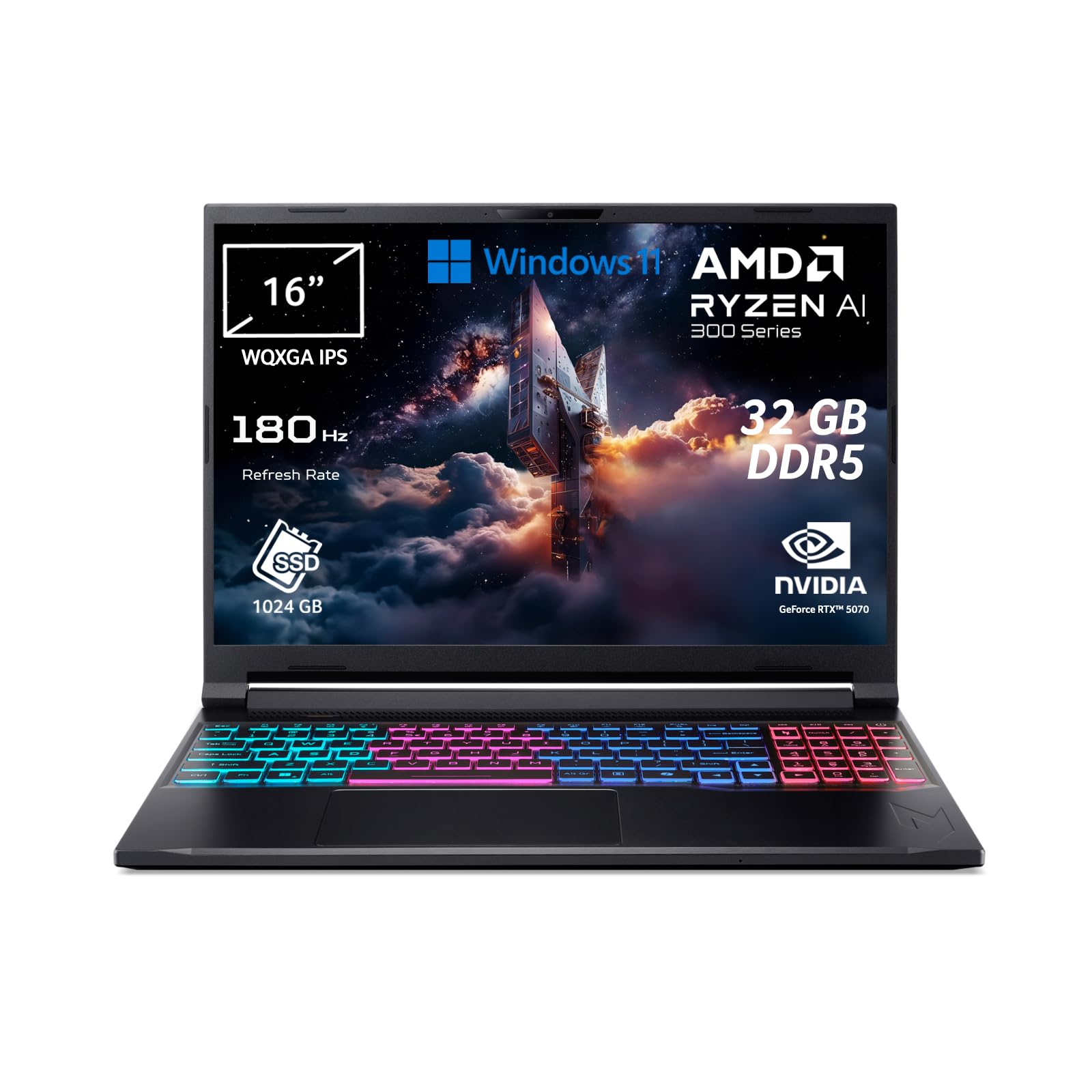 acer Nitro V 16S AI PC Portatile IA | Notebook Gaming| NVIDIA GeForce RTX 5070 8 GB | Ryzen AI 9 365 | Ram 32 GB DDR5 | 1024 GB SSD | Display 16" WQXGA IPS 180 Hz | Copilot+ PC | Windows 11 | QWERTY