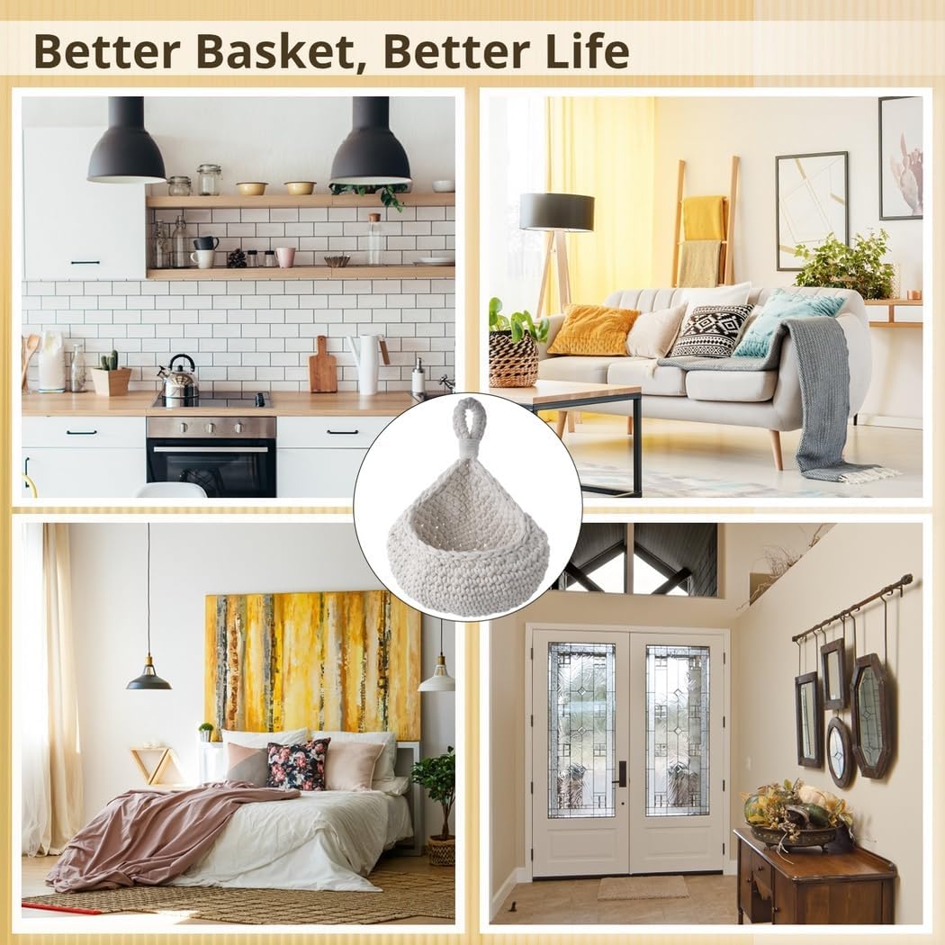 4 Jute Hanging Storage Baskets for Kitchen & Home Organization – Hand-Woven Baskets for Fruits, Vegetables, and More