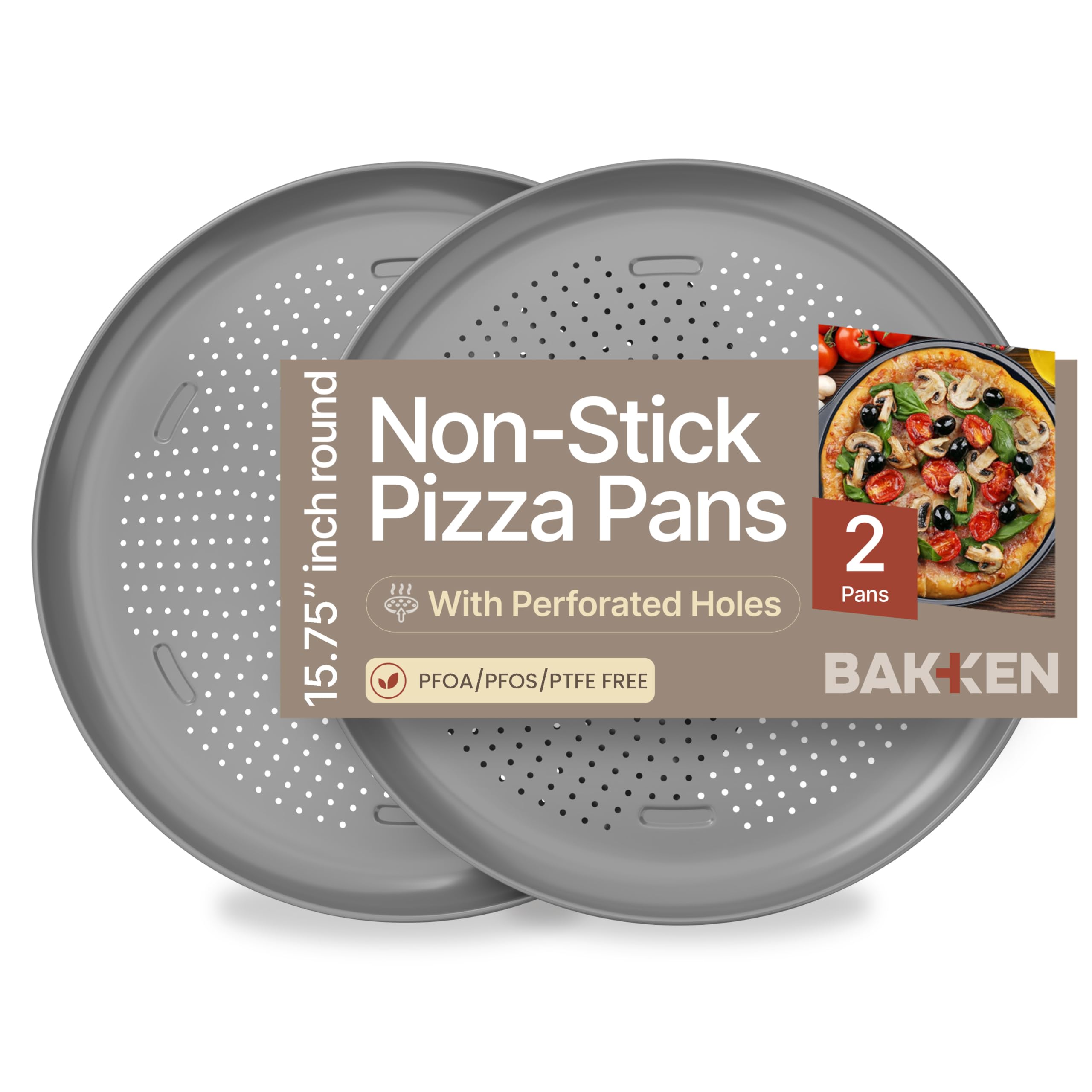 Bakken 16 Inch Non-Stick Pizza Pan 2 Pack