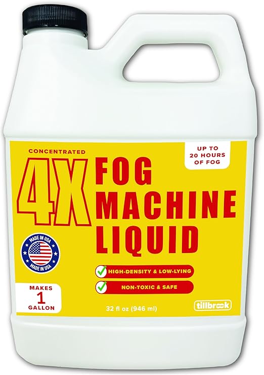 Fog Machine Liquid Concentrate - 32 oz Tillbrook Fog Machine Fluid - Makes 1 Gallon - High Density & Long-Lasting Fog Juice - Low-Lying, Universal, Water-Based Solution for Spooky Halloween Parties