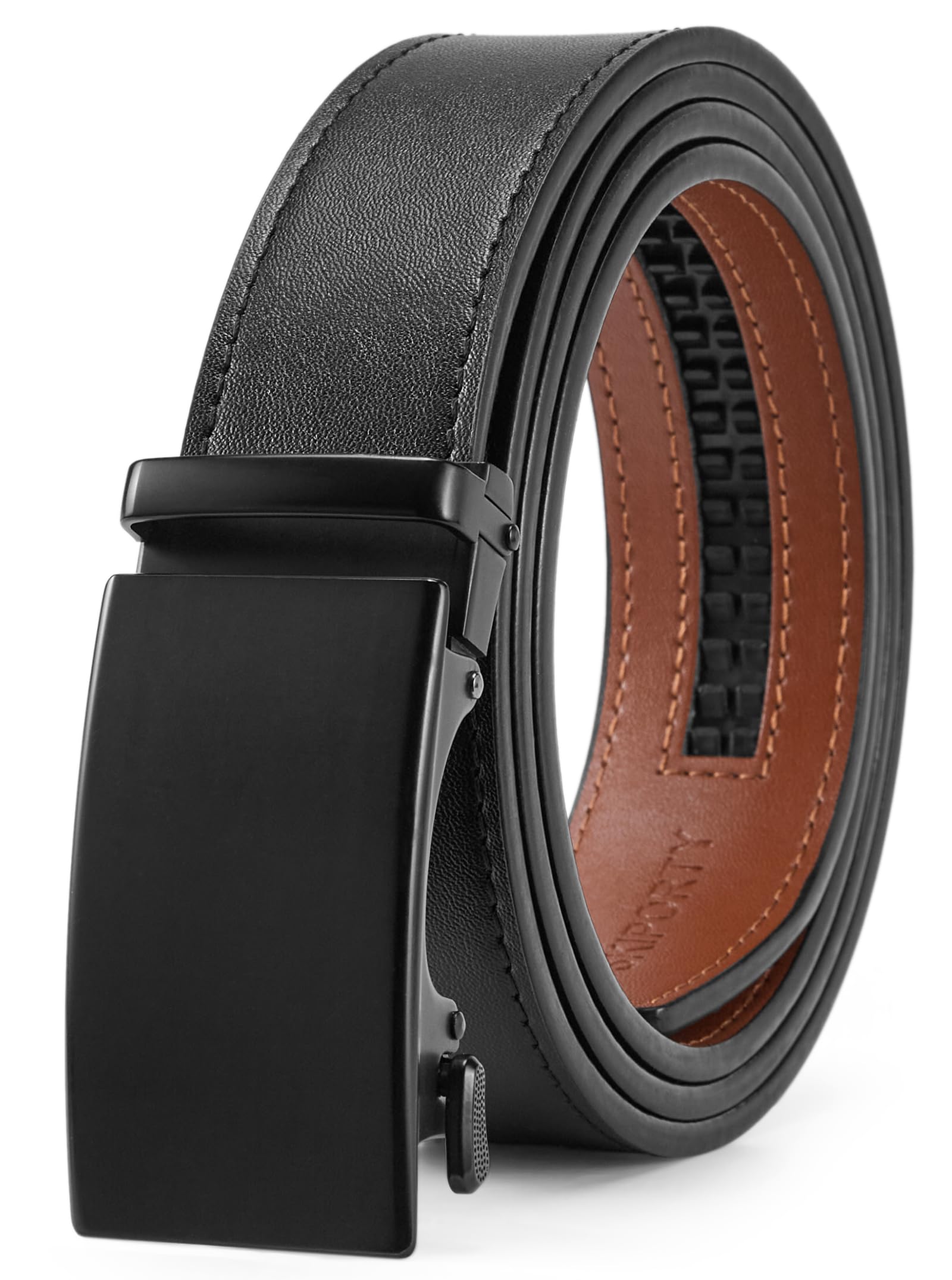 SKiporty Mens Belt,Ratchet Belts for Men Leather 1 3/8'' Adjustable for Dress Jeans B-Black 01 36