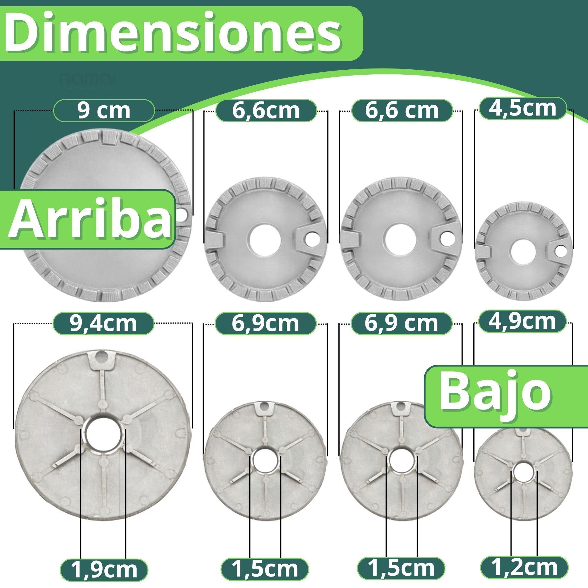 NAMAI - Juego de 4 Tapa Cocina Gas + 4 Quemador de Gas, Compatibilidad Universal, Recambios Para Cocinas de Gas, Cocina Gas Accesorios, Fáciles de Instalar