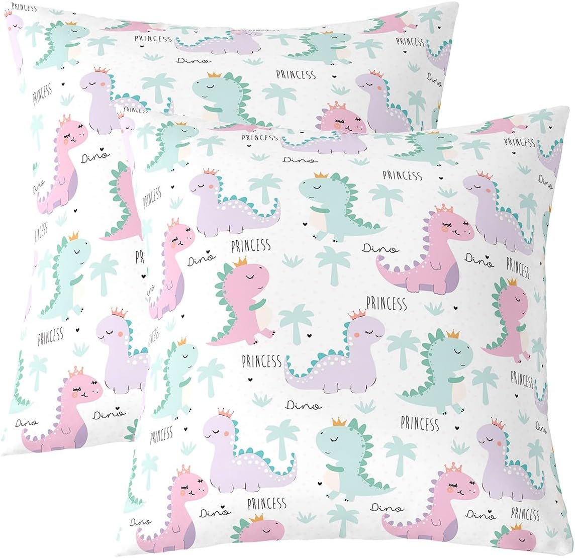 Erosebridal Set of 2 Dinosaur Throw Pillow Covers 24x24, Pink Purple Dinos Pillow Covers for Kids Girls, Lovely Cute Animals Cushion Covers, Kawaii Cartoon Lumbar Outdoors Pillow Cases, Pink Green