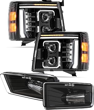 RAMJET4X4 Brighter LED Headlights Fog Lights Assembly for 2007-2013 Chevy Silverado 1500, 2007-2014 Silverado 2500 3500 & HD Models