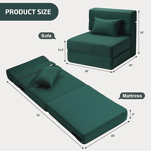 Miniatura 96 de Sofá cama plegable 2 en 1 con almohada, silla plegable, sofá de piso y colchón para dormir, funda lavable y silla de espuma viscoelástica para sala