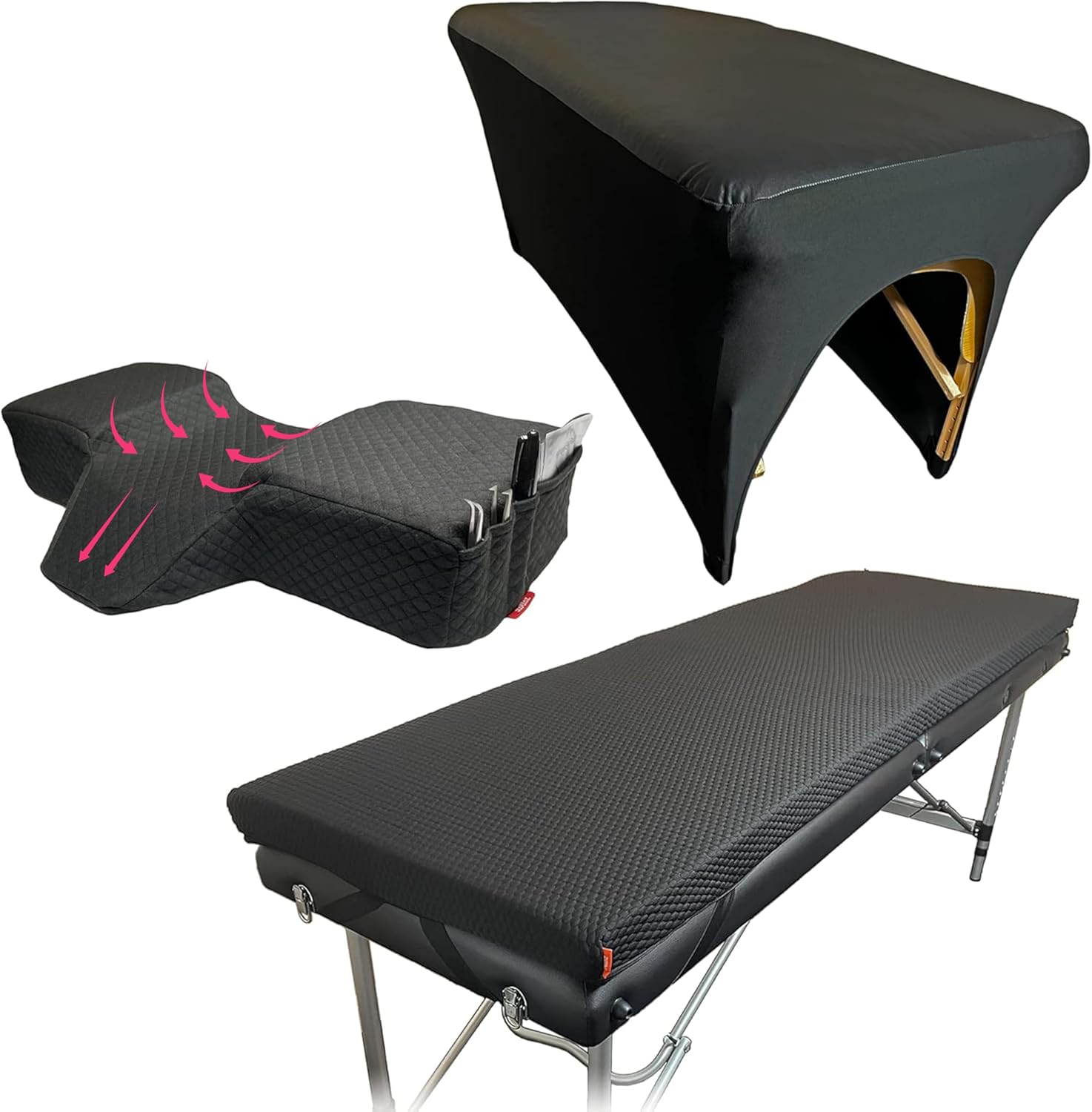 | Lash Bed Mattress + Wipeable Cover + Pillow | Mattress with Four Corner Straps & Anti-Slip Bottom | Curved Pillow with Neck & Back Support | Wipeable Artificial Leather Bed Cover