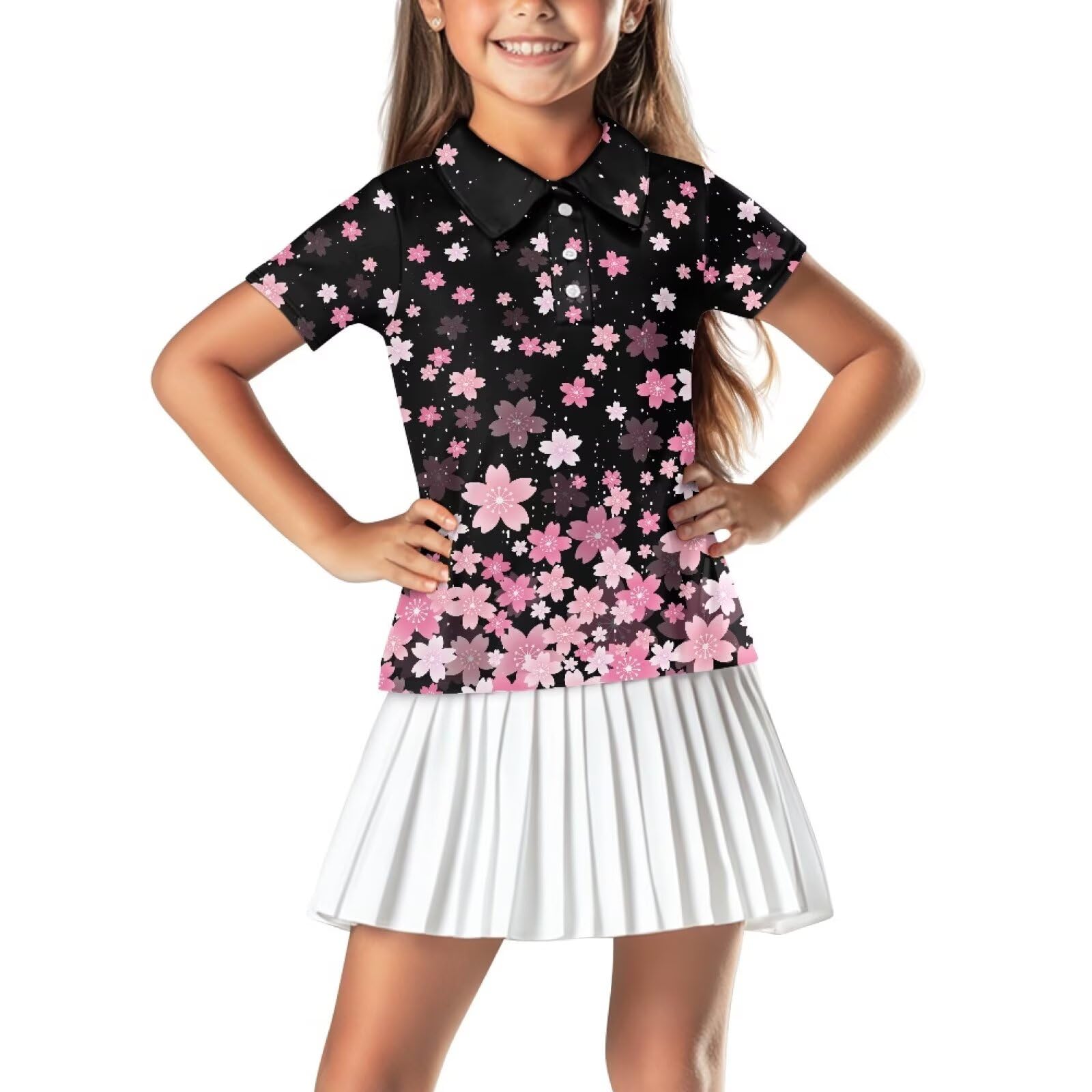 Girls Short Sleeve Golf Shirt 3 Button Up Lapel Collar Tennis Shirts Quick Dry Uniform Athletic Tank Tops for 5-14Y