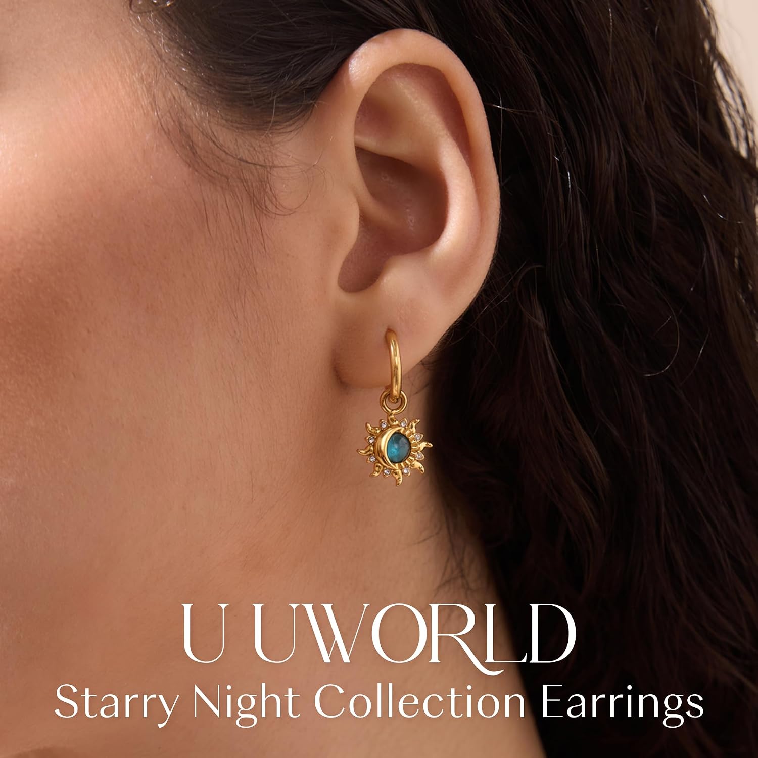Sun Moon Dangle Earrings for Women 18K Gold Stainless Steel Sun Earrings image 2