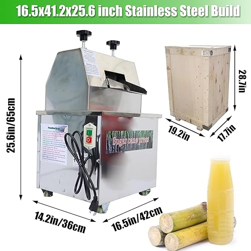 Miniatura 3 de INTBUYING Exprimidor de caña de azúcar de 110 V 1100 W, 3 rodillos de acero inoxidable eléctrico de caña de azúcar, extractor de jugo de caña de