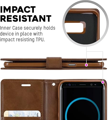 Miniatura 2 de GOOSPERY Bluemoon - Funda tipo cartera para Samsung Galaxy S9 Plus (2018) con soporte de cuero (marrón)