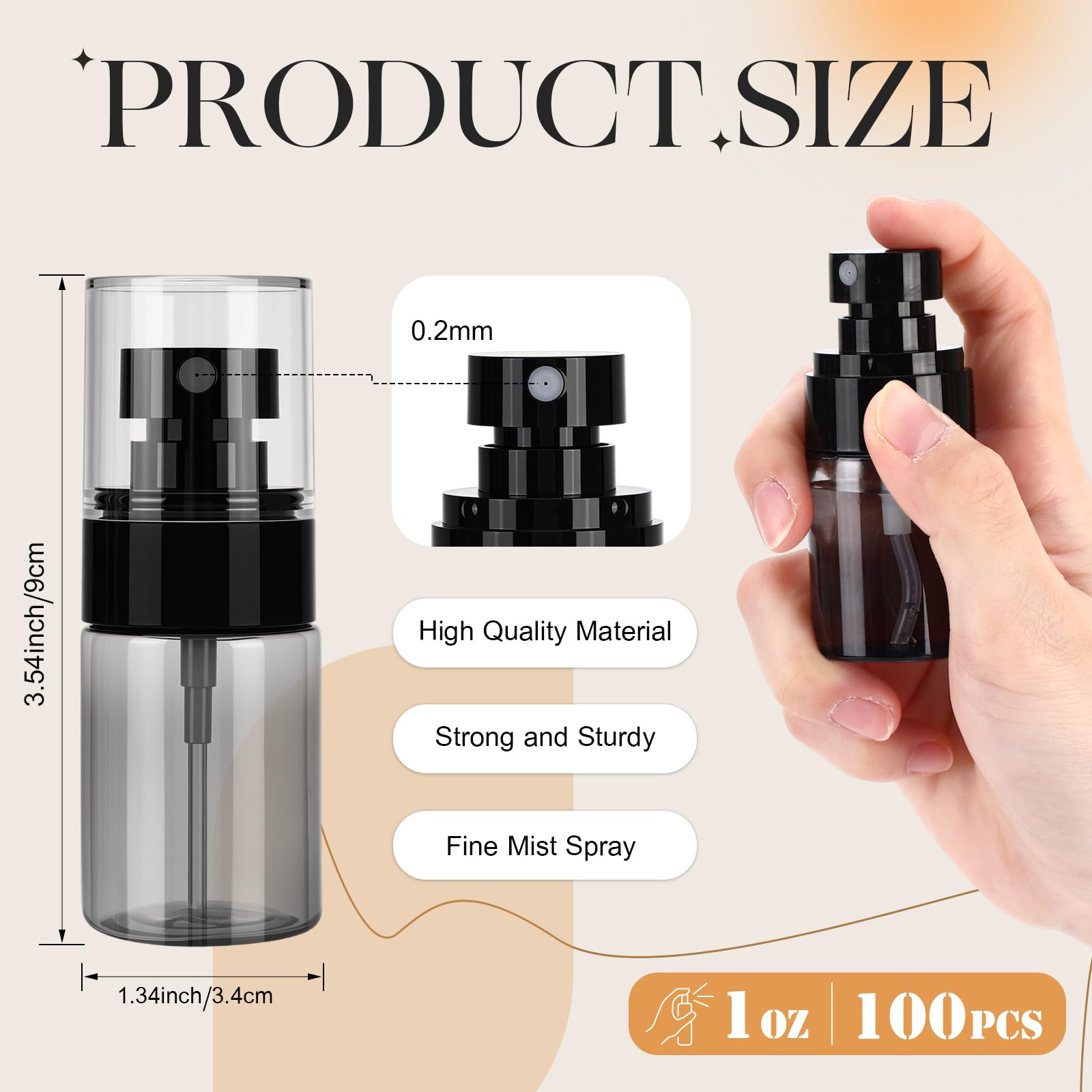 Confezione da 100 mini flaconi spray da viaggio a prova di perdite, ricaricabili, in plastica, vuoti, per capelli, profumi, oli essenziali, toner, capelli e viso (nero)
