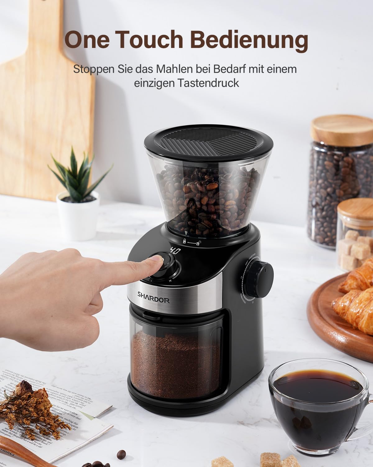 One-touch operation of the coffee grinder
