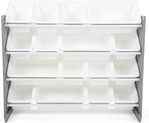 Miniatura 4 de Humble Crew Organizador de almacenamiento de juguetes de madera de gran tamaño, extragrande, grisblanco y redondo, estantería de almacenamiento para